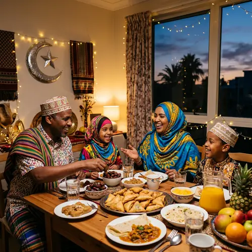 Somali Family Celebrating Ramadan with Traditional Delicacies