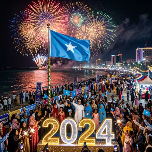 New Year 2024 Celebration with Somali Flag - Festive Scene