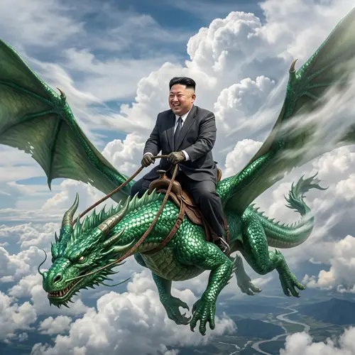 East Asian Public Figure Riding Giant Dragon in Spectacular Airborne Journey