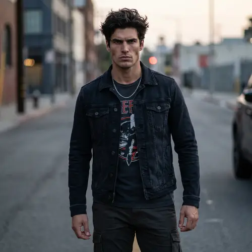 Strong and Charismatic Man: Muscular Physique and Intense Eyes