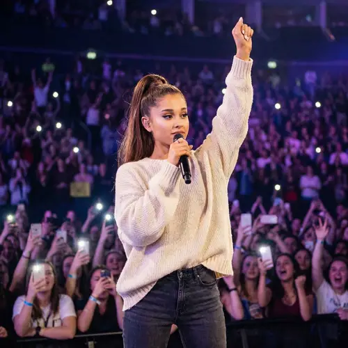 Ariana Grande: Young Female Pop Singer on Stage with Strong, Confident Pose