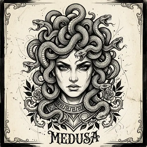Detailed Medusa Gorgona Tattoo Sketch