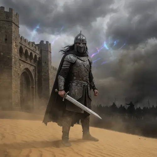 Courageous Middle-Eastern Warrior on Grand War Field