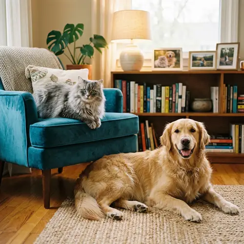 Fluffy Persian Cat & Golden Retriever: Peaceful Harmony