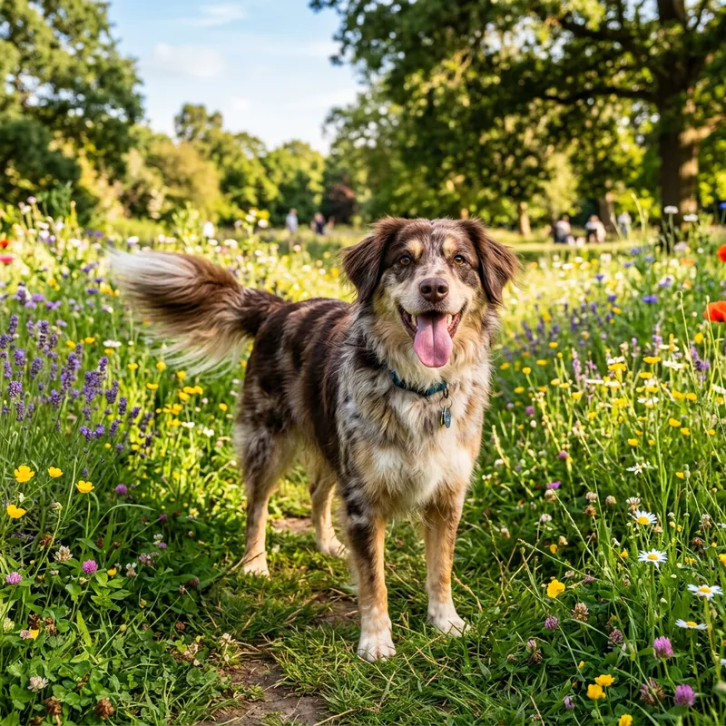 Colorful Medium-Sized Mixed Breed Dog