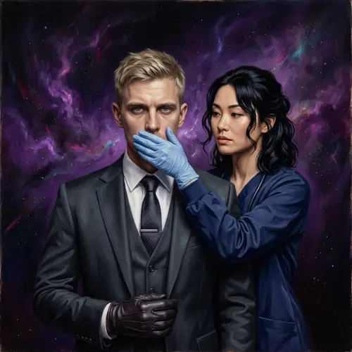 Mysterious Russian Mobster in a Cosmic Oil Painting