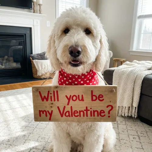 Adorable Goldendoodle Valentine Proposal Sign