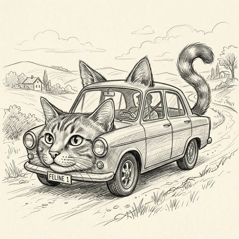 Unique Car Drawing with Cat Features