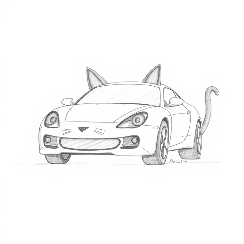 Unique Car Drawing with Cat Features