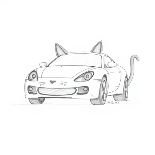 Unique Car Drawing with Cat Features