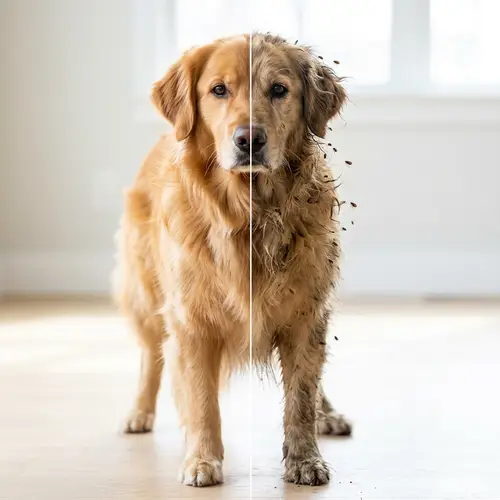 Clean vs Dirty: Visual Contrast of Well-Groomed Dog