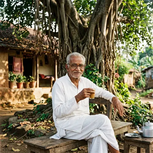 Wise South Asian Man with Silver Hair and Traditional Attire