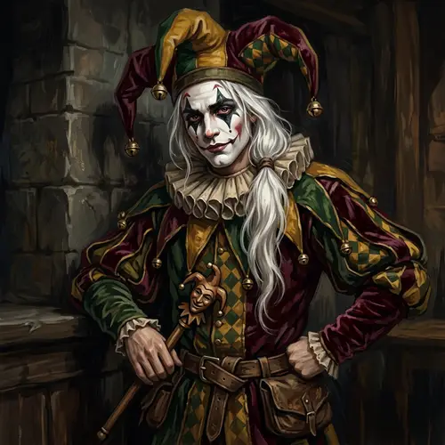 Digital Art: Enchanting Jester with White Hair