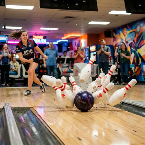 Vibrant 3D Bowling Ball Colliding with Pins Scene