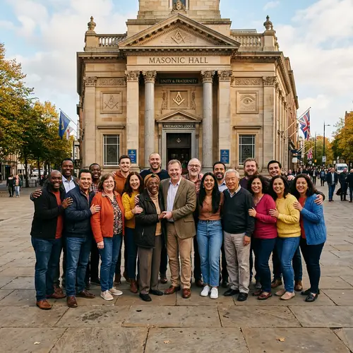 Diverse Group Standing in Unity | Historic Building Photo