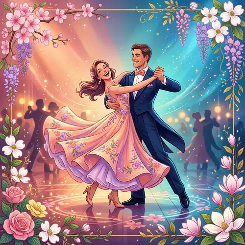 Spring Dance Flyer Background with Dancing Couple