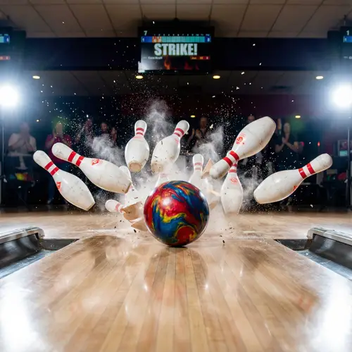 Vibrant Bowling Ball Strike in High-Speed Photography | Sports Image