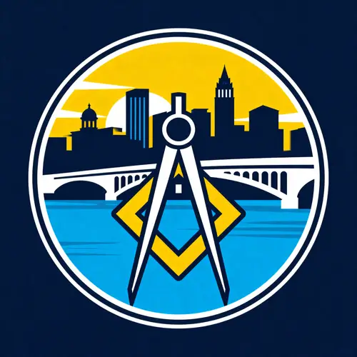 Vibrant Masonic Logo with Frederick Skyline