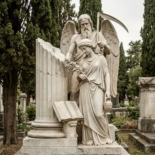 Marble Monument Depicting Virgin Weeping and Old Man