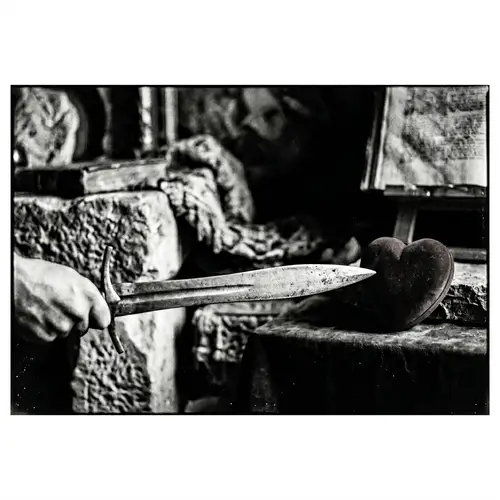 Tiler's Sword & Crimson Heart: Dramatic Gothic Fine Art Photo