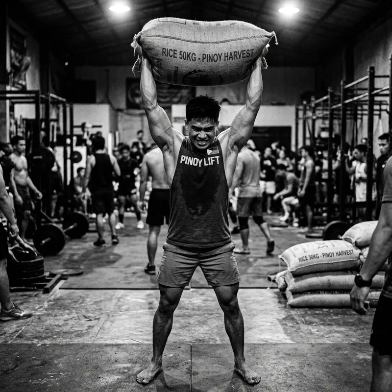 Strength and Determination: Filipino Athlete in Monochrome Action
