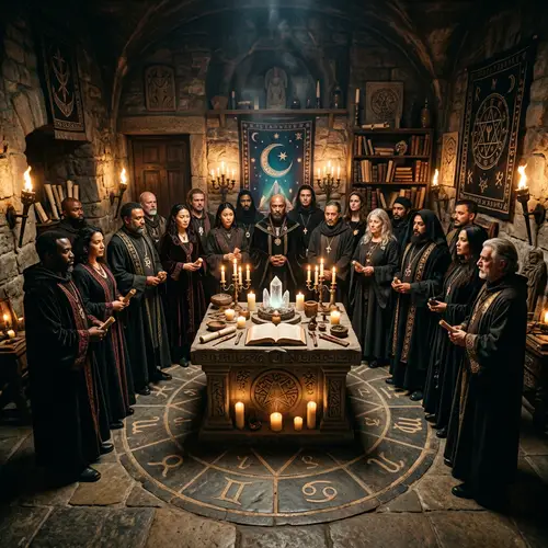 Ancient Secret Society Gathered Around Mystical Altar