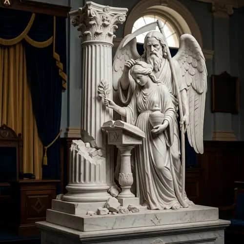 Marble Monument with Symbolic Figures - Masonic Lore Depicted