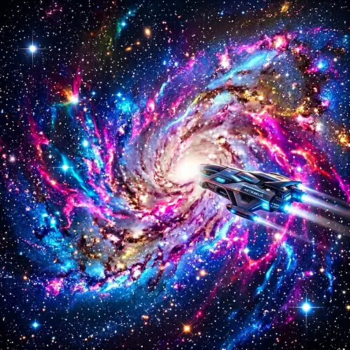 Futuristic Space Ship in Vibrant Galaxy