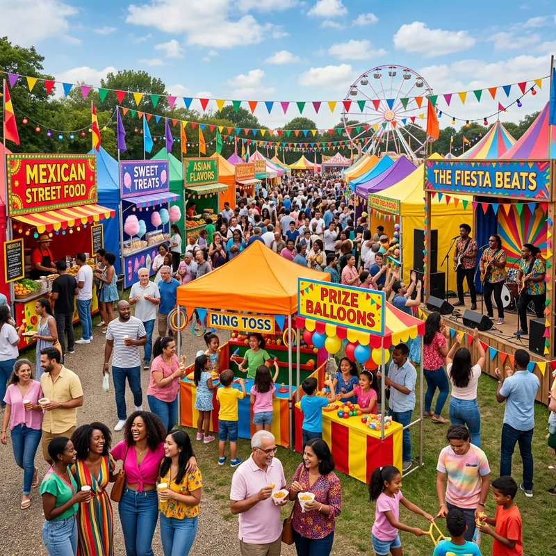 Vibrant Outdoor Fair: Joyful Celebration of Colors, Food & Music