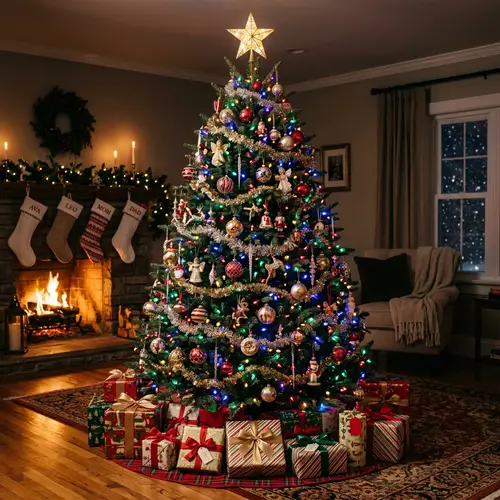 Glowing Christmas Tree with Colorful Lights and Ornaments