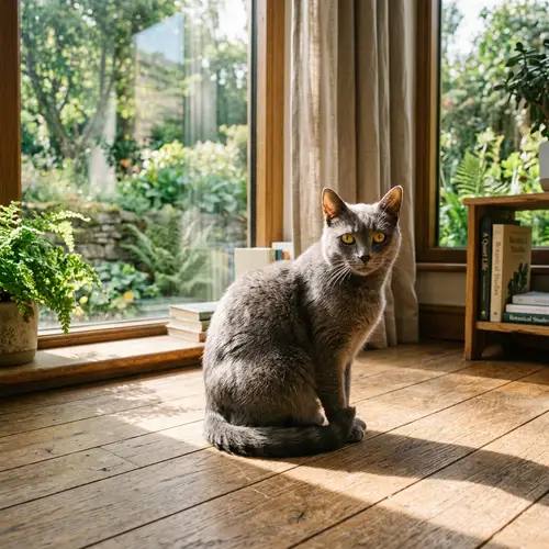 Grey Domestic Short-Haired Cat Basking in Sunlight