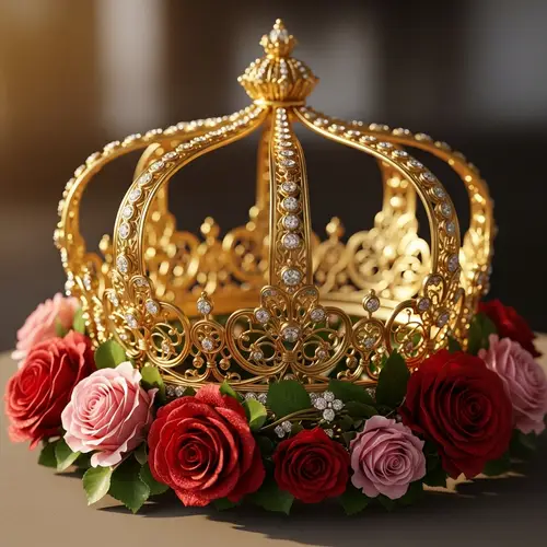 Beautiful Gold Crown with Roses - Photorealistic Design
