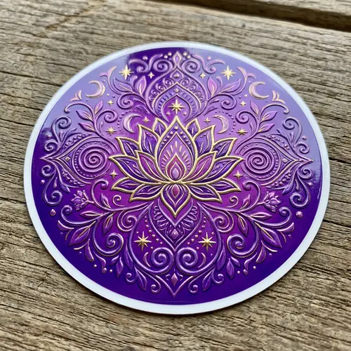 Vibrant Purple Sticker with Intricate Embossed Designs