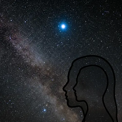 Ethereal Starry Night Art with Shadowy Profiles