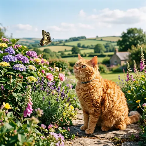 Peaceful Domestic Feline in Fiery Orange Sunshine