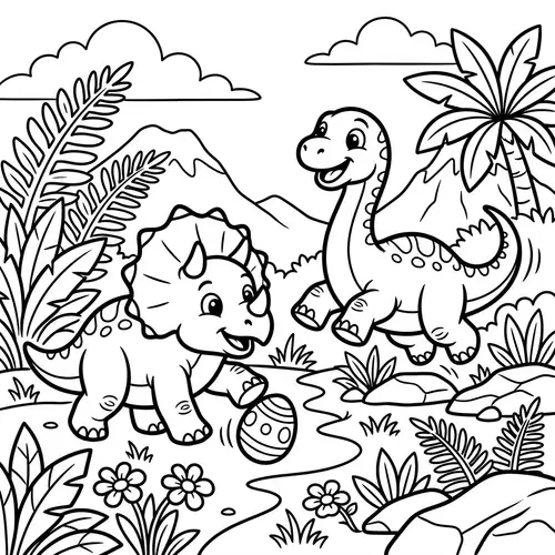Fun Coloring Book Illustration of Baby Dinosaurs