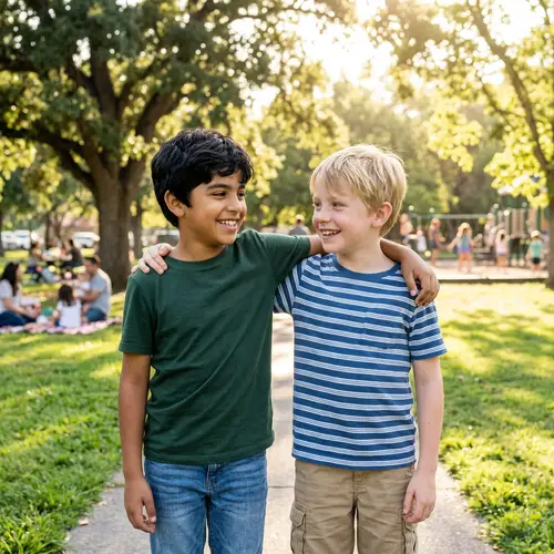 Multicultural Boys Smiling in Park | Happy Kids Photo