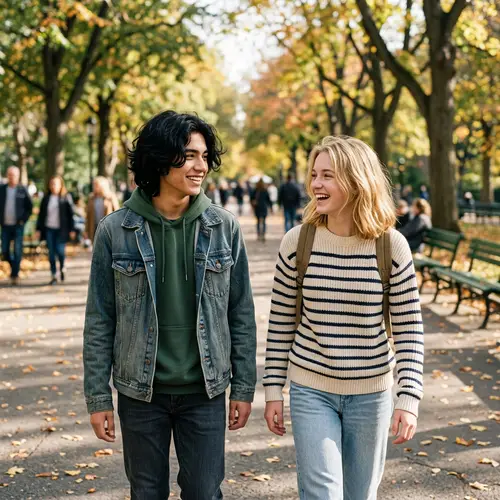 Young Individuals with Wavy Black and Blonde Hair