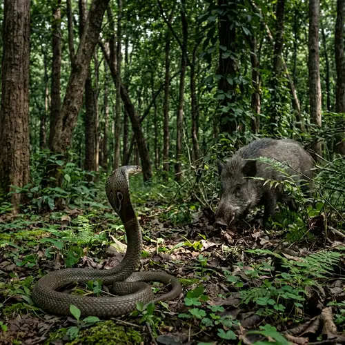 Cobra Snake and Wild Boar Encounter in Dense Forest