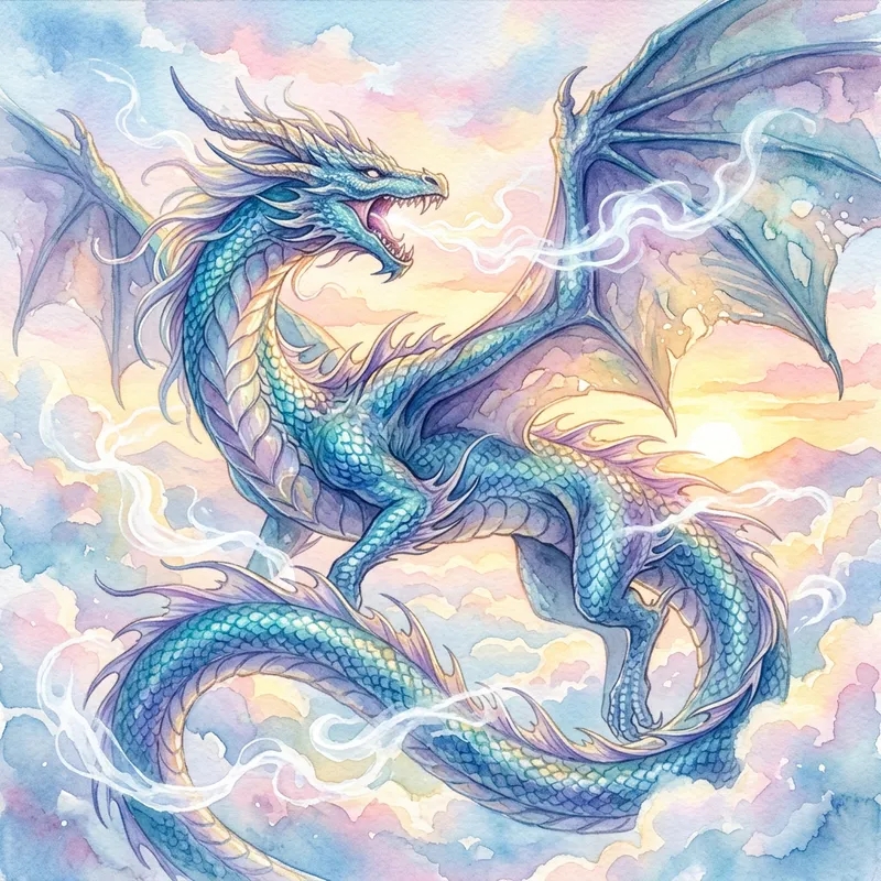 Vibrant Watercolor Dragon Art: Stunning Teal & Cobalt Palette