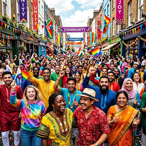 Vibrant Street Gathering of Diverse Cultures: A Human Tapestry