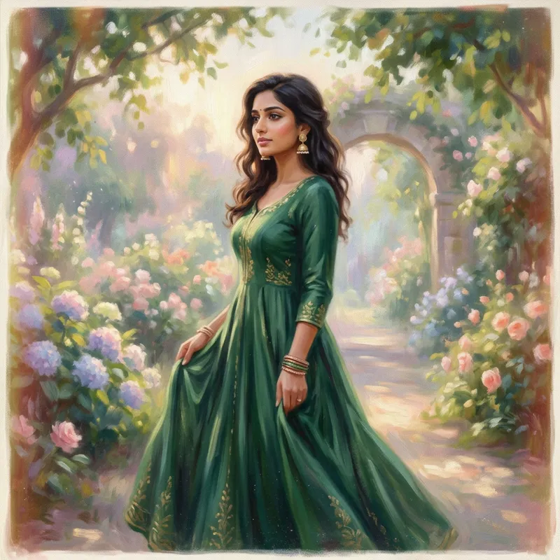 Graceful Woman in Flowing Gown | Dreamlike Impressionist Portrait