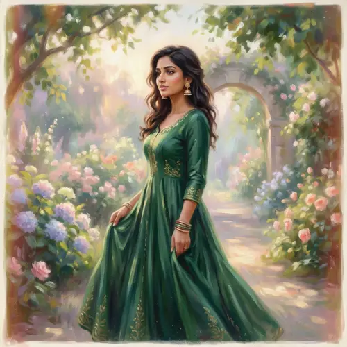 Elegant South Asian Woman in Flowing Gown | Impressionist Style Art