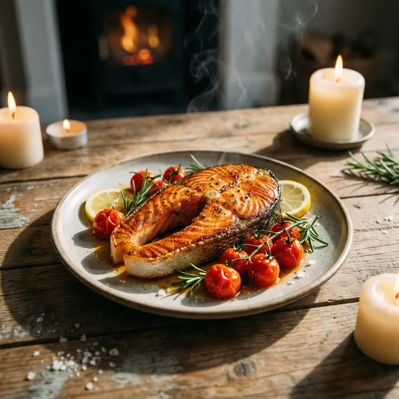 Gourmet Salmon Steak with Tomato and Rosemary Gourmet Salmon Steak with Tomato and Rosemary