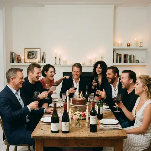 Star-Studded Birthday Celebration in White Room with Candles and Wine