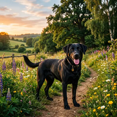 Medium-Sized Black Dog in Natural Setting