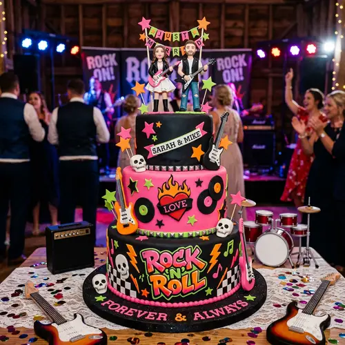 Rock and Roll Wedding Cake in Bright Colors