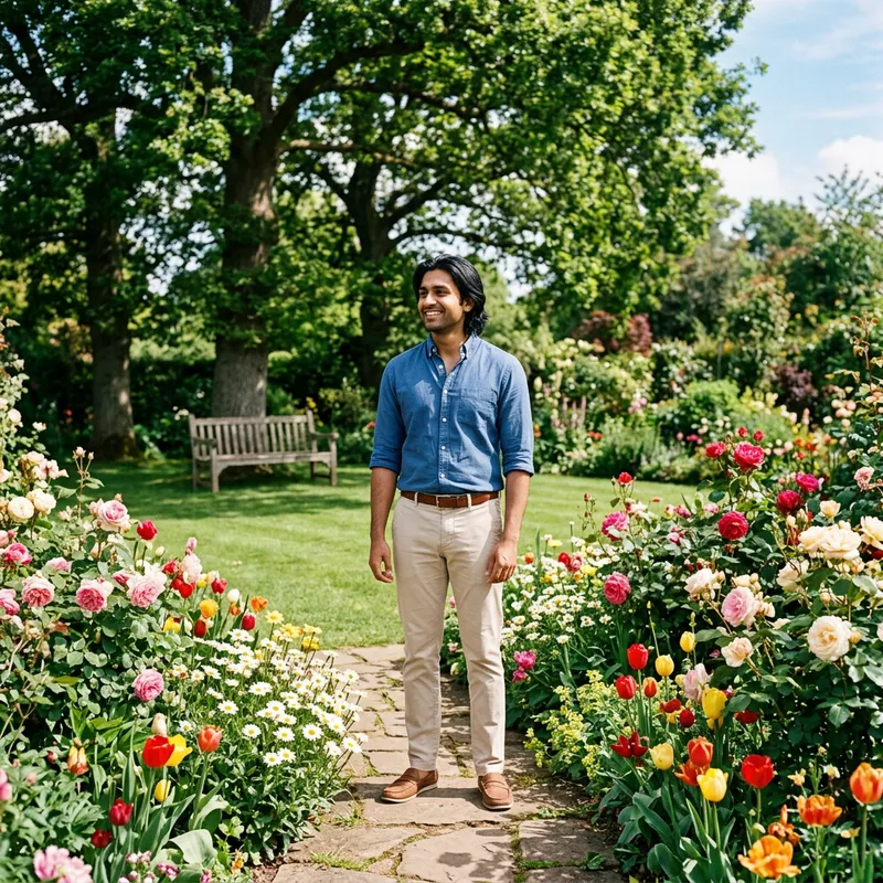 South Asian Man in a Serene Garden Setting