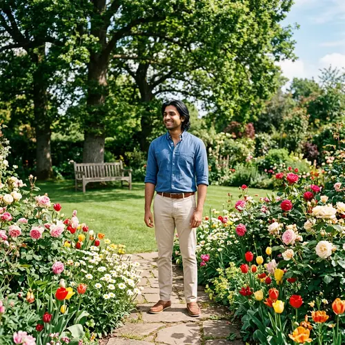 South Asian Man in a Serene Garden Setting