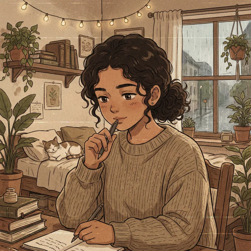 Captivating Close-Up Photo of Thoughtful South Asian Girl Writing in a Lo-Fi Style Room Captivating Close-Up Photo of Thoughtful South Asian Girl Writing in a Lo-Fi Style Room